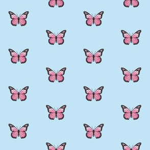 monarch butterfly fabric // simple sweet butterflies design nursery baby girls fabric - light blue