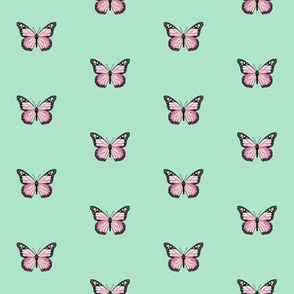 monarch butterfly fabric // simple sweet butterflies design nursery baby girls fabric -  mint