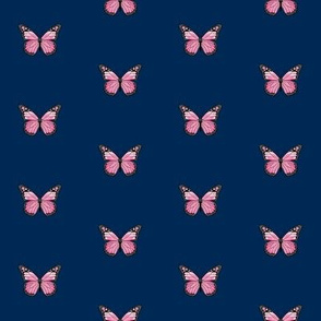 monarch butterfly fabric // simple sweet butterflies design nursery baby girls fabric - navy and pink