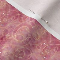 Strawberry Pink Starfield with Gold Swirls