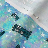 Police Box on Watercolor | Blue with Gold Swirls