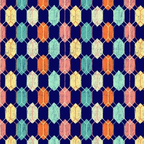 Midcentury Modern Argyle Hexagons on Navy