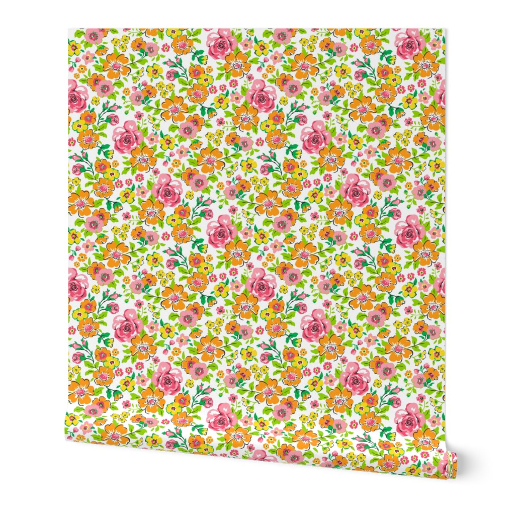 Ditsy Flowers Floral Pink,Orange Tiny Small