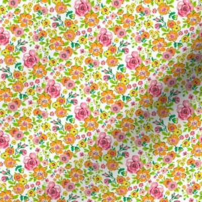 Ditsy Flowers Floral Pink,Orange Tiny Small