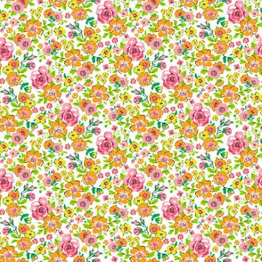 Ditsy Flowers Floral Pink,Orange Tiny Small