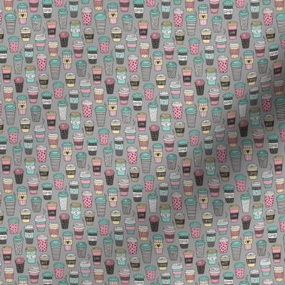 Coffee Latte Geometric Patterned Black & White Pink Mint Yellow on Grey Tiny Small