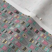 Coffee Latte Geometric Patterned Black & White Pink Mint Yellow on Grey Tiny Small