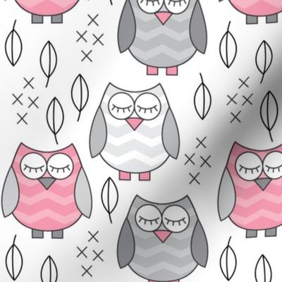 pink and grey sleeping owls