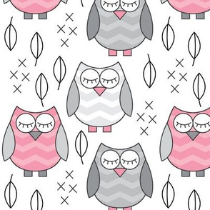 pink and grey sleeping owls