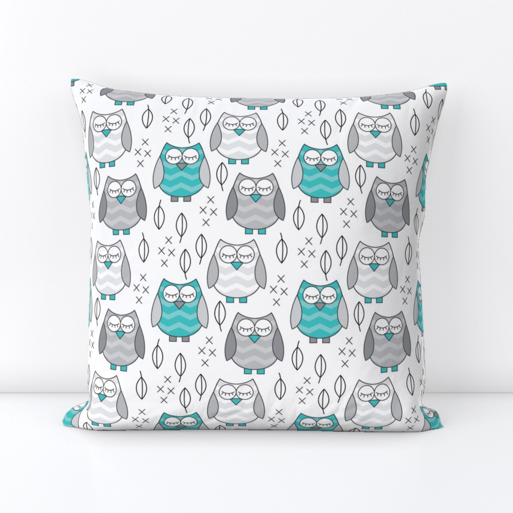 teal and grey sleeping owls