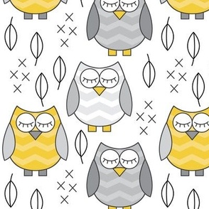 gold and grey sleeping owls