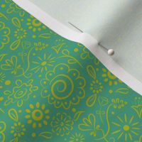 Wild_Floral_doodle_chartreuse_on_turquoise