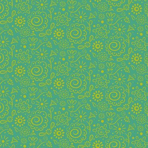 Wild_Floral_doodle_chartreuse_on_turquoise