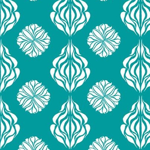 SINGAPORE FLORAL ABSTRACT Turquoise and White