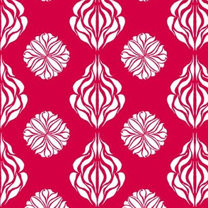 SINGAPORE  FLORAL ABSTRACT Chinese Red and White