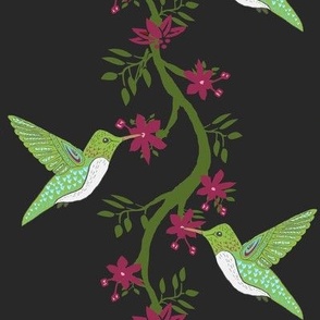 hummingbirds and vines - Black