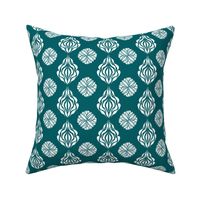 SINGAPORE FLORAL ABSTRACT Deep Teal and White 