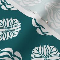 SINGAPORE FLORAL ABSTRACT Deep Teal and White 