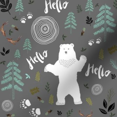 8" Hello Woodland Bear / White & Light Green