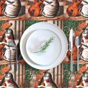 cats violins music musicians ivy plants vintage retro kitsch whimsical bows ribbons