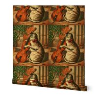 cats violins music musicians ivy plants vintage retro kitsch whimsical bows ribbons
