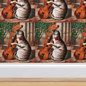 cats violins music musicians ivy plants vintage retro kitsch whimsical bows ribbons