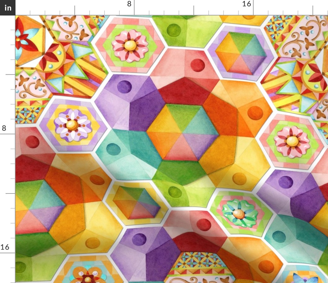 Rainbow Hexagons Patchwork