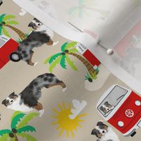 Australian Shepherd beach surfing dog fabric pattern