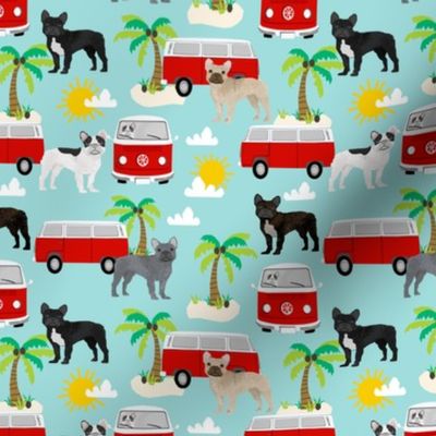 French Bulldog beach summer surfing dog fabric pattern