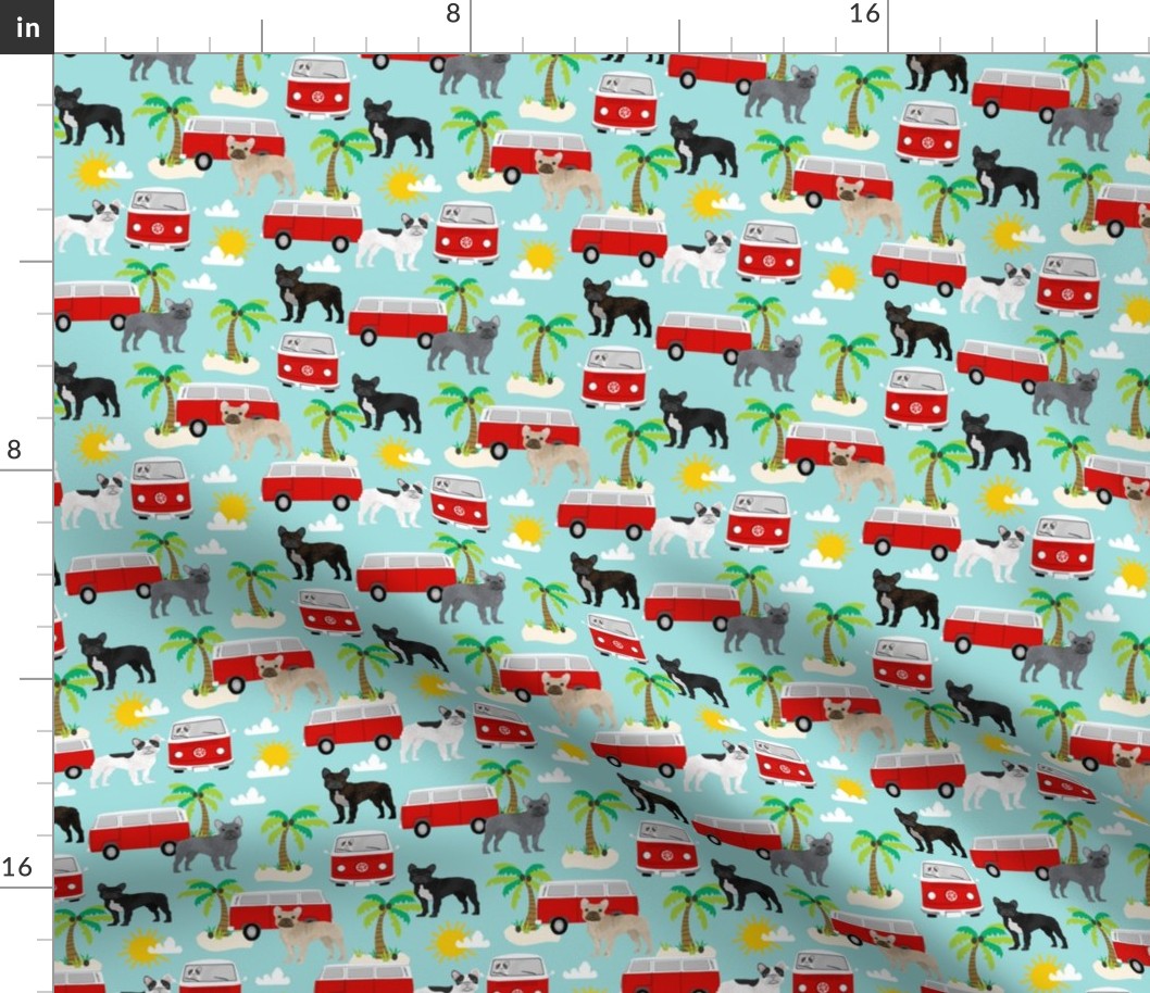 French Bulldog beach summer surfing dog fabric pattern