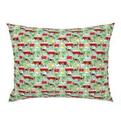 German Shepherd beach summer surfing dog fabric pattern light green