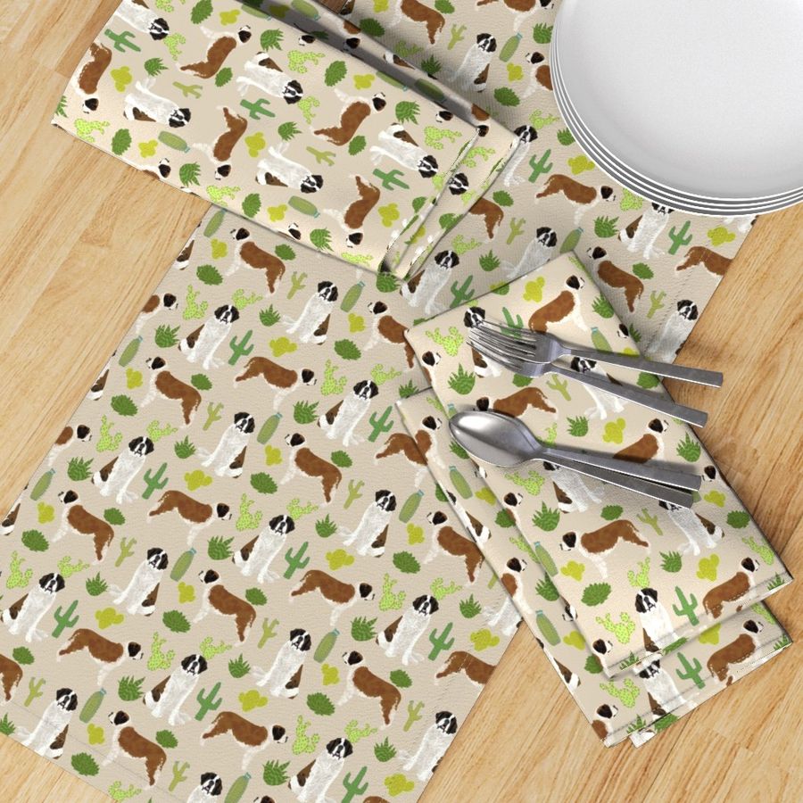 Saint Bernard dog breed pattern fabric cactus cacti 3