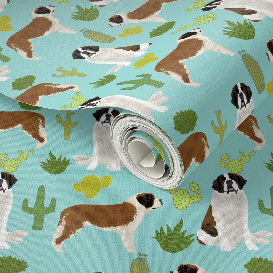 Saint Bernard dog breed pattern fabric cactus cacti