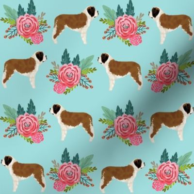 Saint Bernard dog breed pattern fabric floral bouquet 2