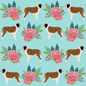Saint Bernard dog breed pattern fabric floral bouquet 2