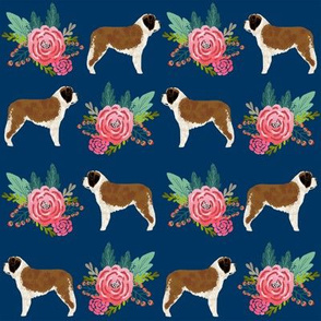 Saint Bernard dog breed pattern fabric floral bouquet