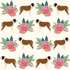 Saint Bernard dog breed pattern fabric floral bouquet