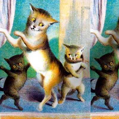 cats kittens family children parents mothers playing whimsical vintage retro kitsch siblings naughty