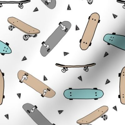 skateboard fabric // grey tan and blue skate skater design andrea lauren fabric