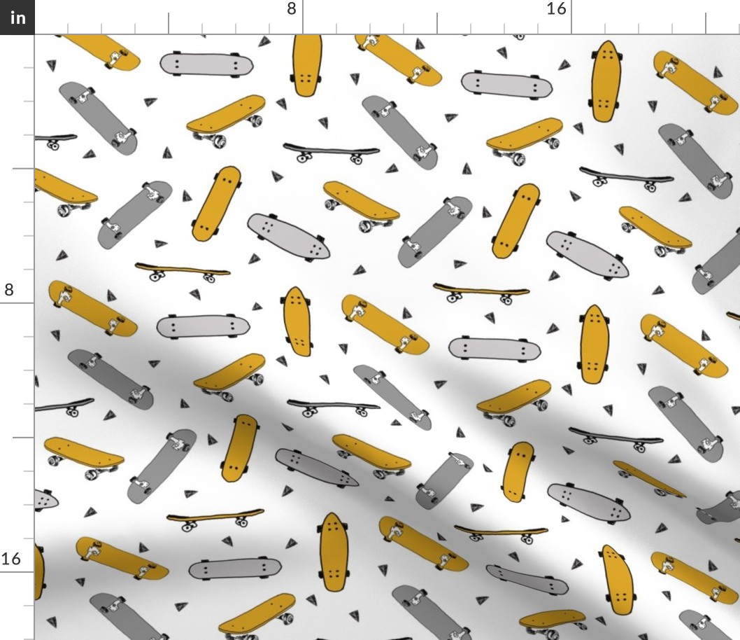 skateboard fabric // mustard yellow and grey skate skater design andrea lauren fabric