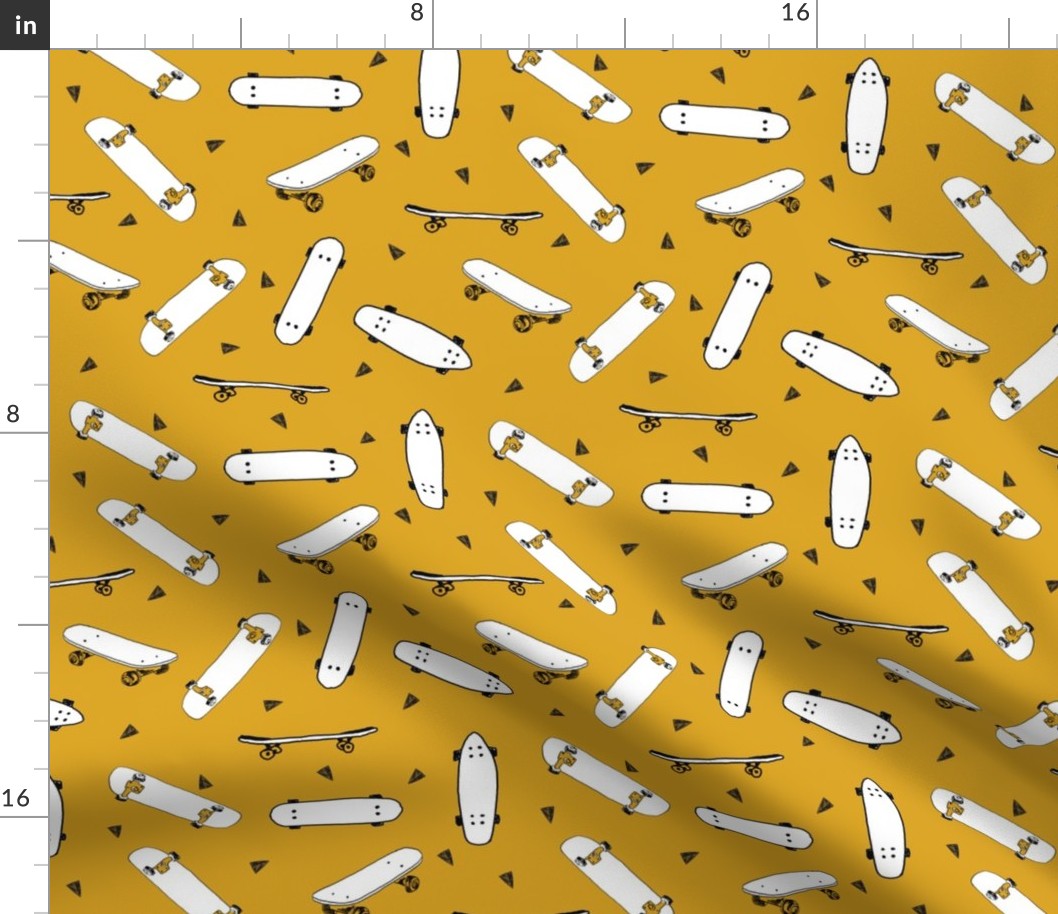 skateboard fabric // mustard yellow skate skater design andrea lauren fabric