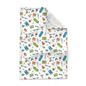 skateboard and pizza fabric // 90s 80s retro kids design by andrea lauren - lime green, orange and turquoise