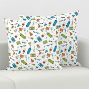 skateboard and pizza fabric // 90s 80s retro kids design by andrea lauren - lime green, orange and turquoise