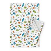 skateboard and pizza fabric // 90s 80s retro kids design by andrea lauren - lime green, orange and turquoise