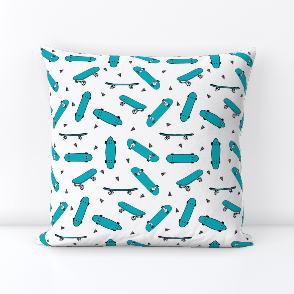 skateboard fabric // turquoise and white skate skater design andrea lauren fabric