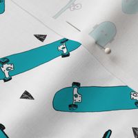 skateboard fabric // turquoise and white skate skater design andrea lauren fabric