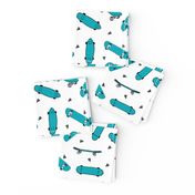 skateboard fabric // turquoise and white skate skater design andrea lauren fabric