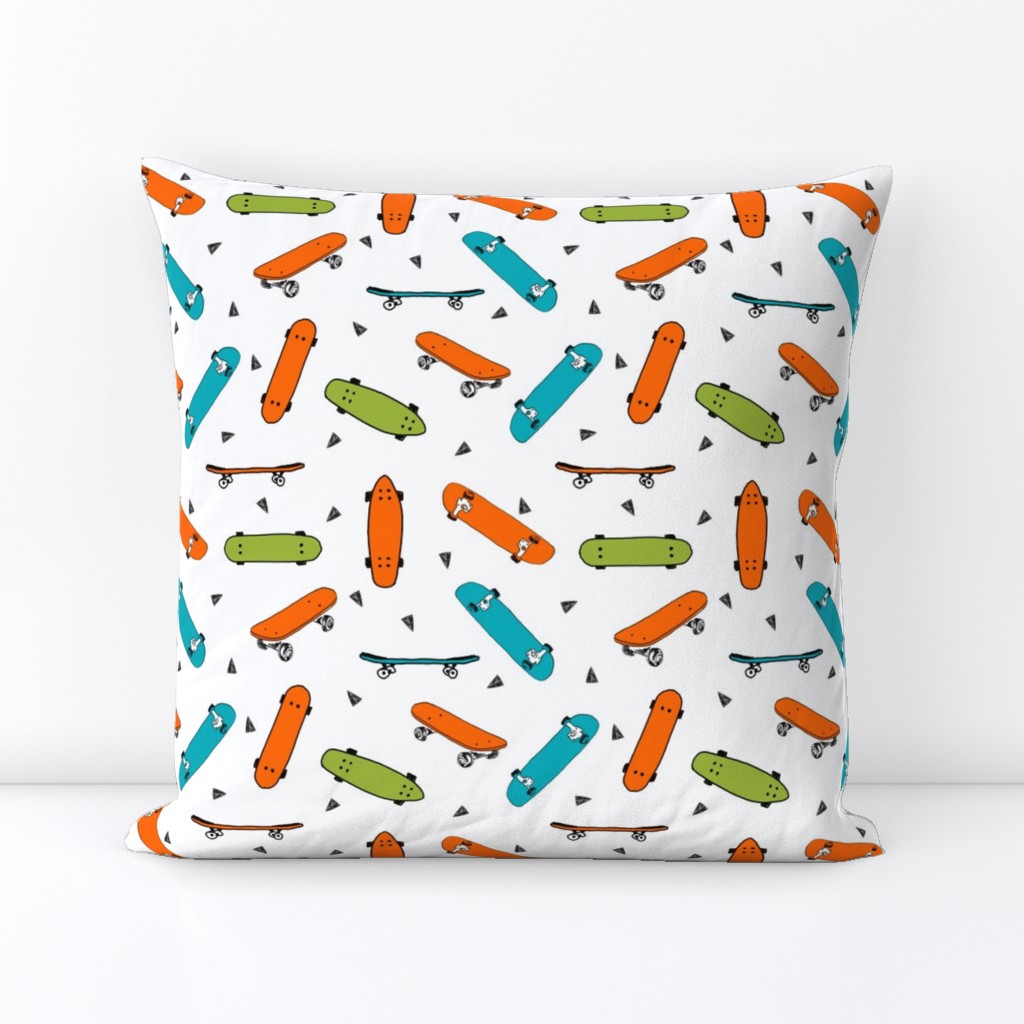 skateboard fabric // turquoise orange and lime skate skater design andrea lauren fabric