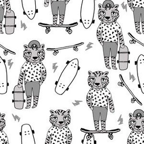 tiger skateboard fabric // skate kids boys fabric childrens illustration fabric andrea lauren - grey