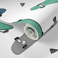skateboard fabric // grey green and blue skate skater design andrea lauren fabric